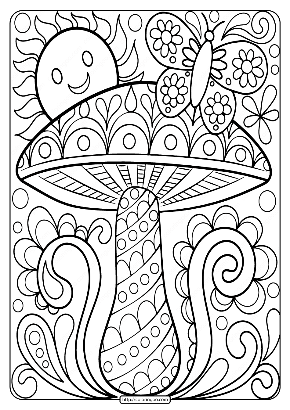 Printable Mushrooms Adult Coloring Page 02 Printable Mushrooms Adult Coloring Page 02