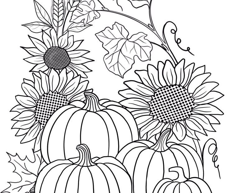 Printable Pumpkin Coloring Sheets With Flowers Coloring Pages Adult