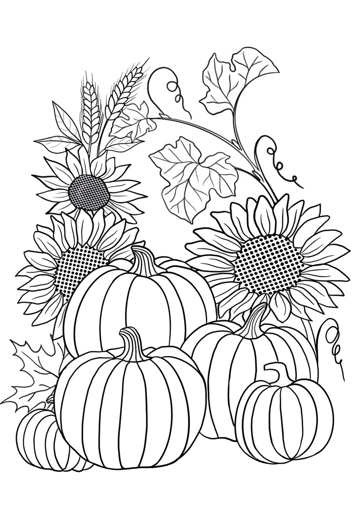 Printable Pumpkin Coloring Sheets With Flowers Coloring Pages Adult 