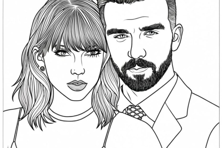 Printable Travis Kelce And Taylor Swift Image Coloring Page Free