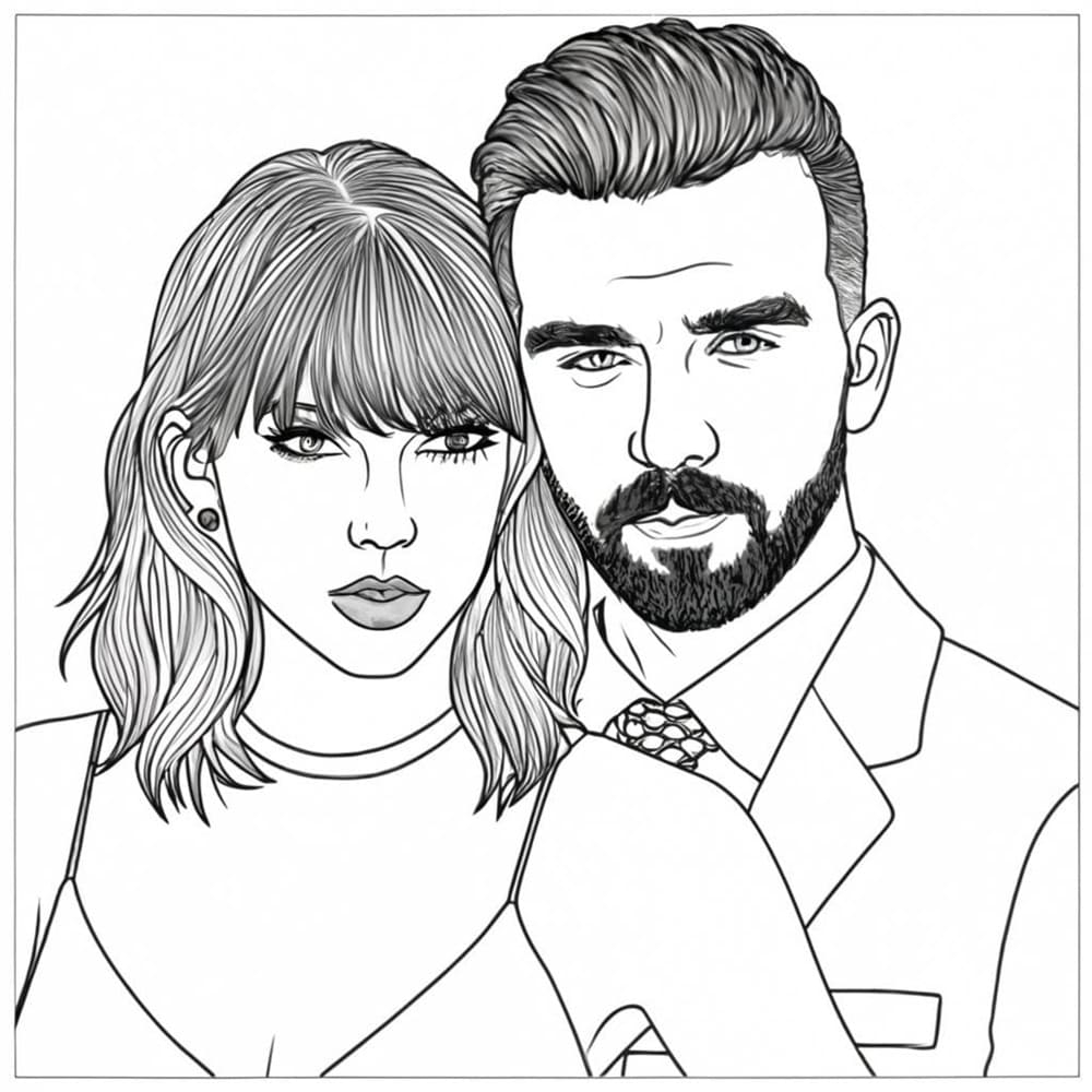 Printable Travis Kelce And Taylor Swift Image Coloring Page Free 