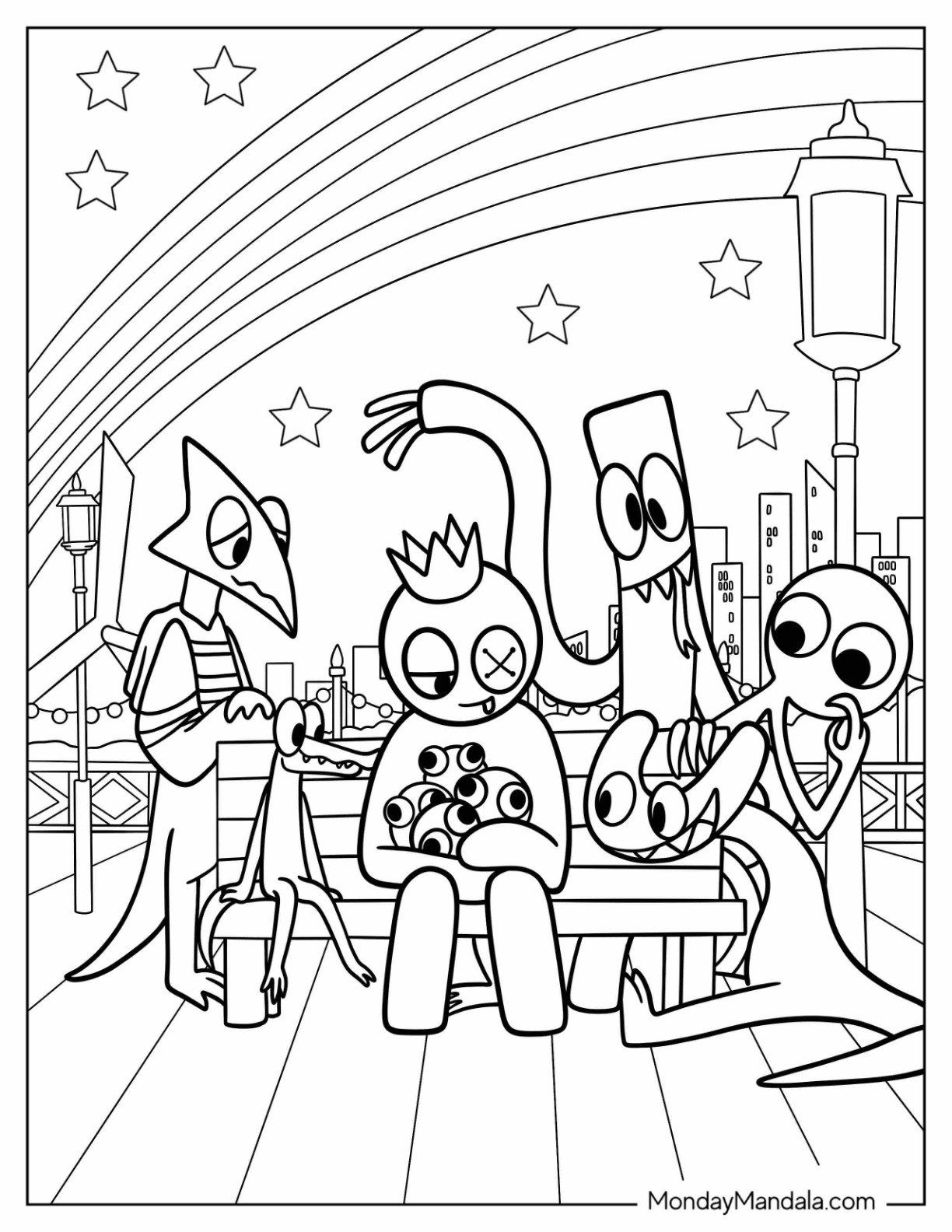 Rainbow Friends Printable Colouring Pages