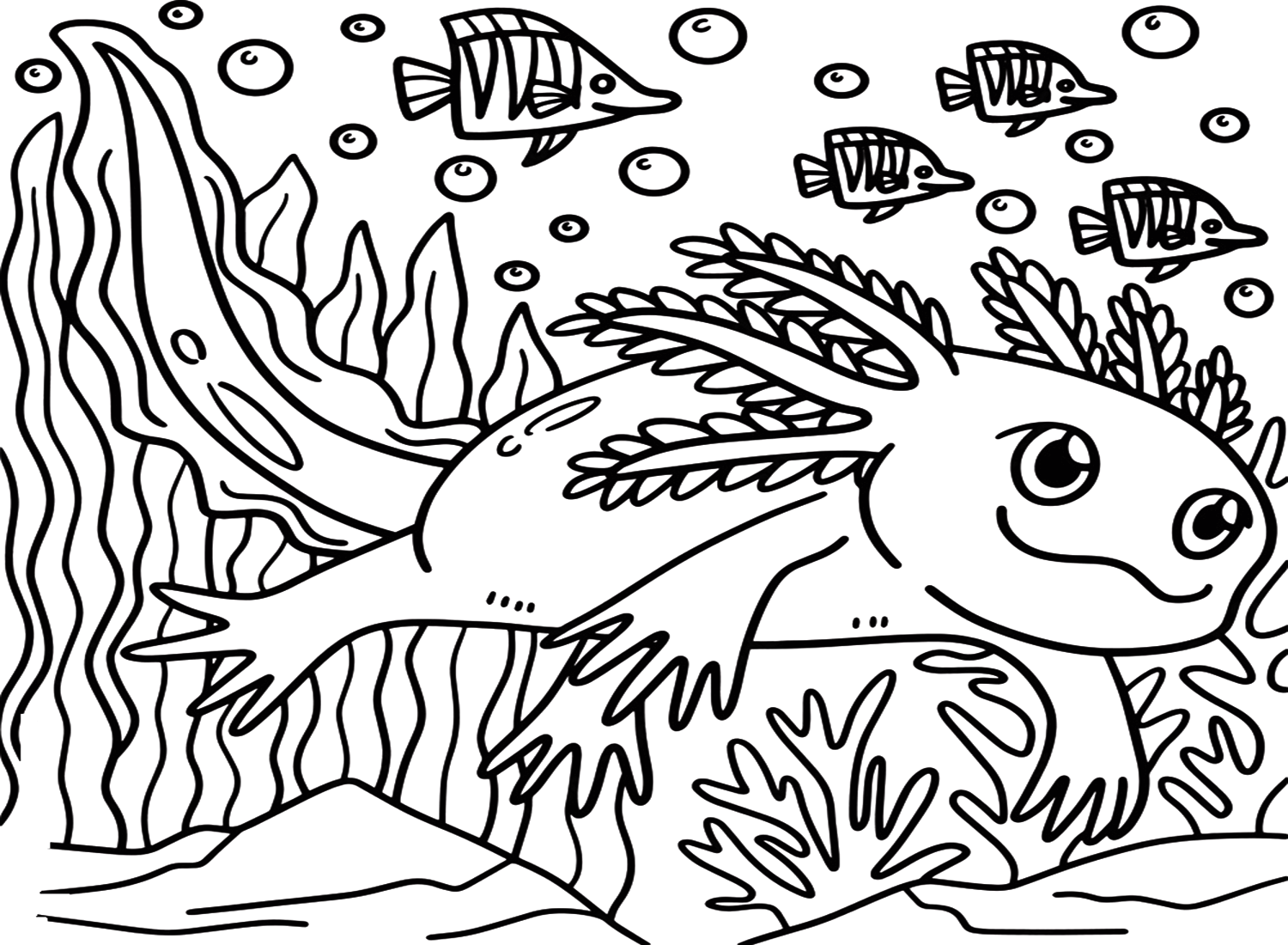 realistic axolotl coloring page