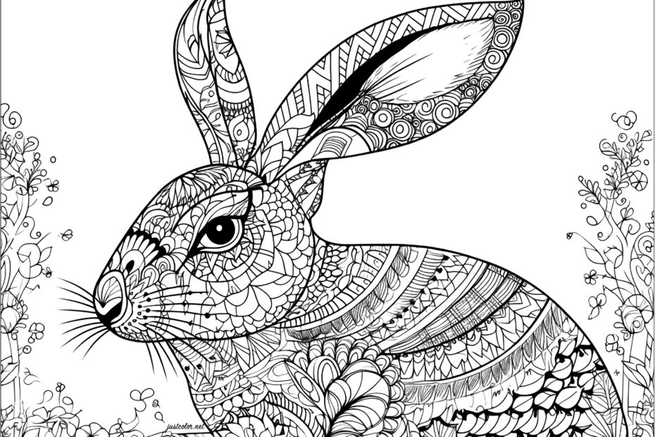 Realistic Rabbit With Pretty Patterns Rabbits Coloring Pages For Adults