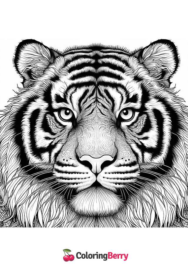 Realistic Tiger Coloring Page Free PDF Printable 