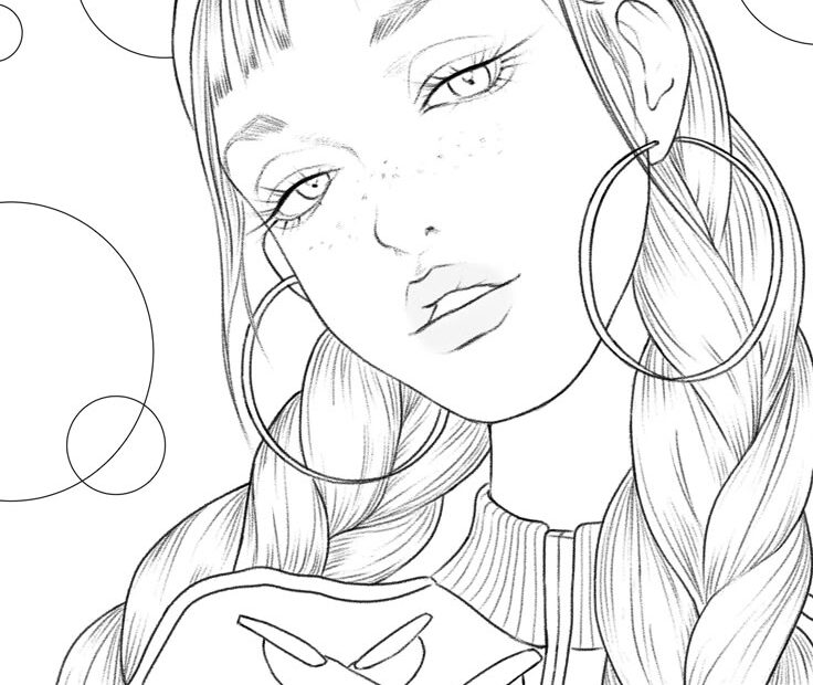 Retro Girl Coloring Page For Adults Printable Coloring Page Etsy