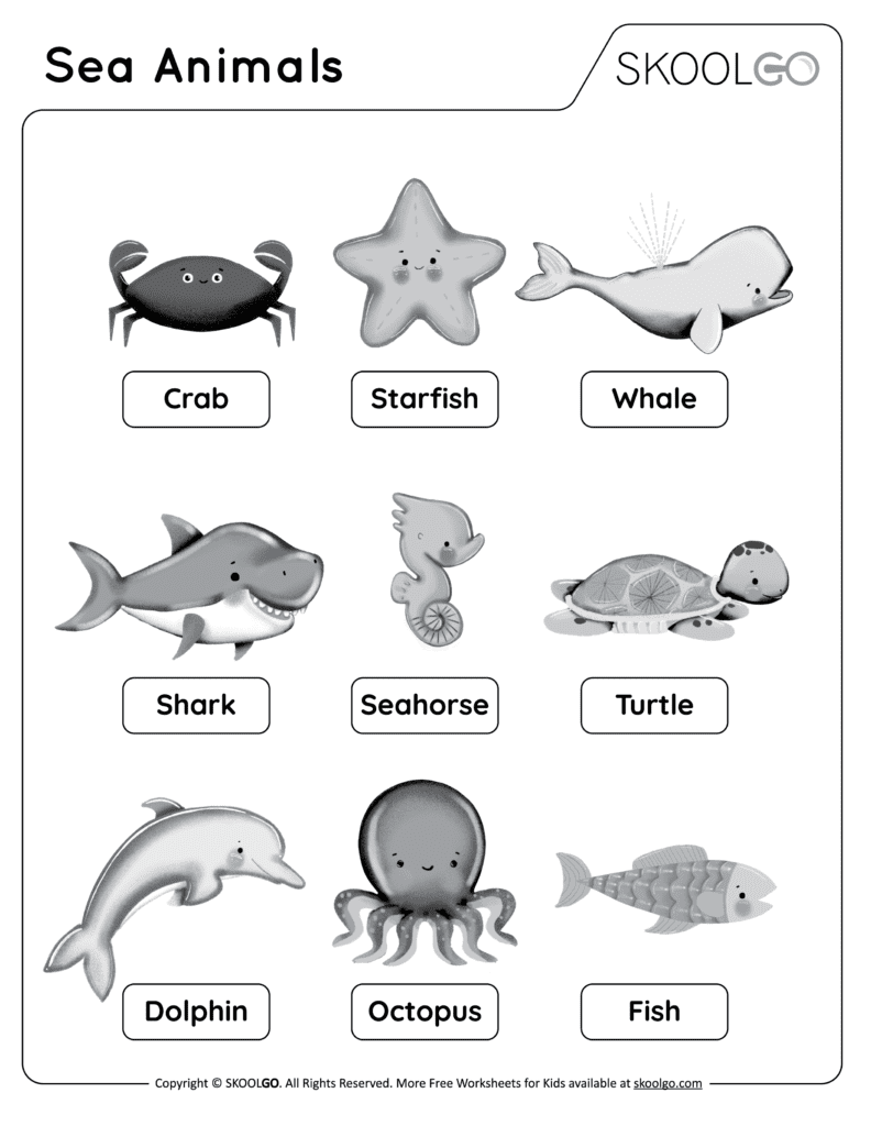 Sea Animals Free Worksheet SKOOLGO