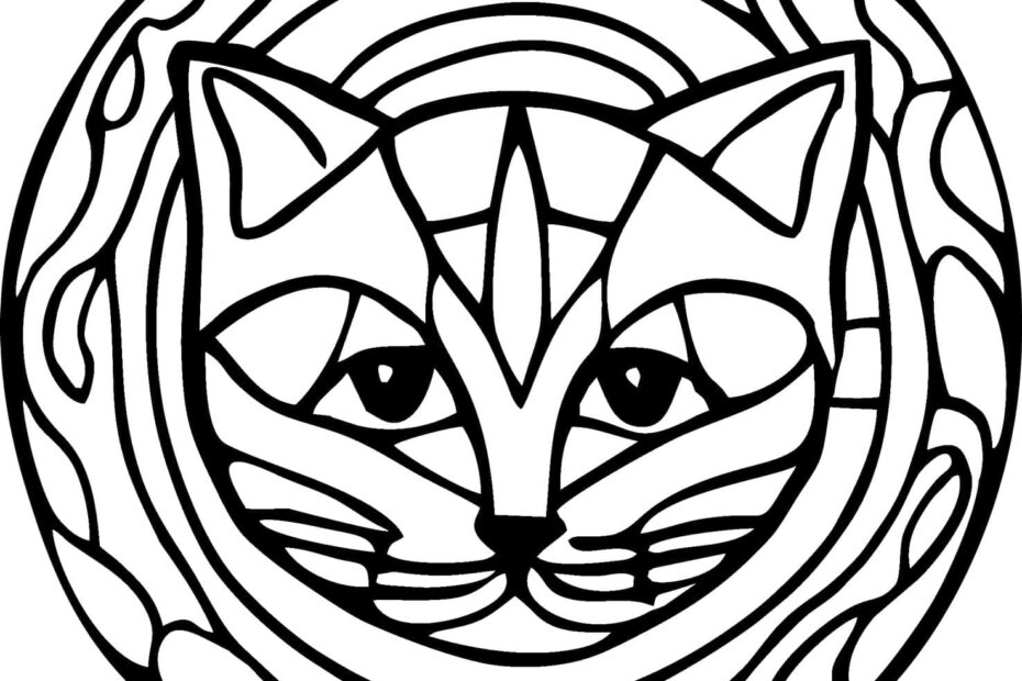 Simple Mandala With Cat Coloring Page Download Print Now