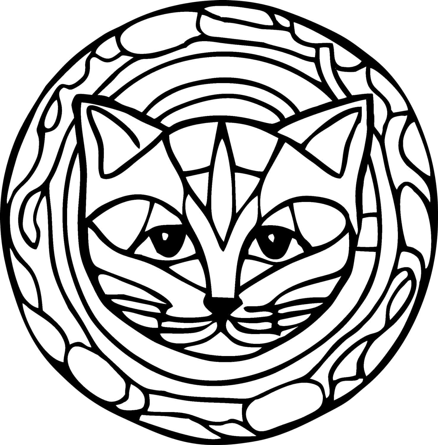 Simple Mandala With Cat Coloring Page Download Print Now 