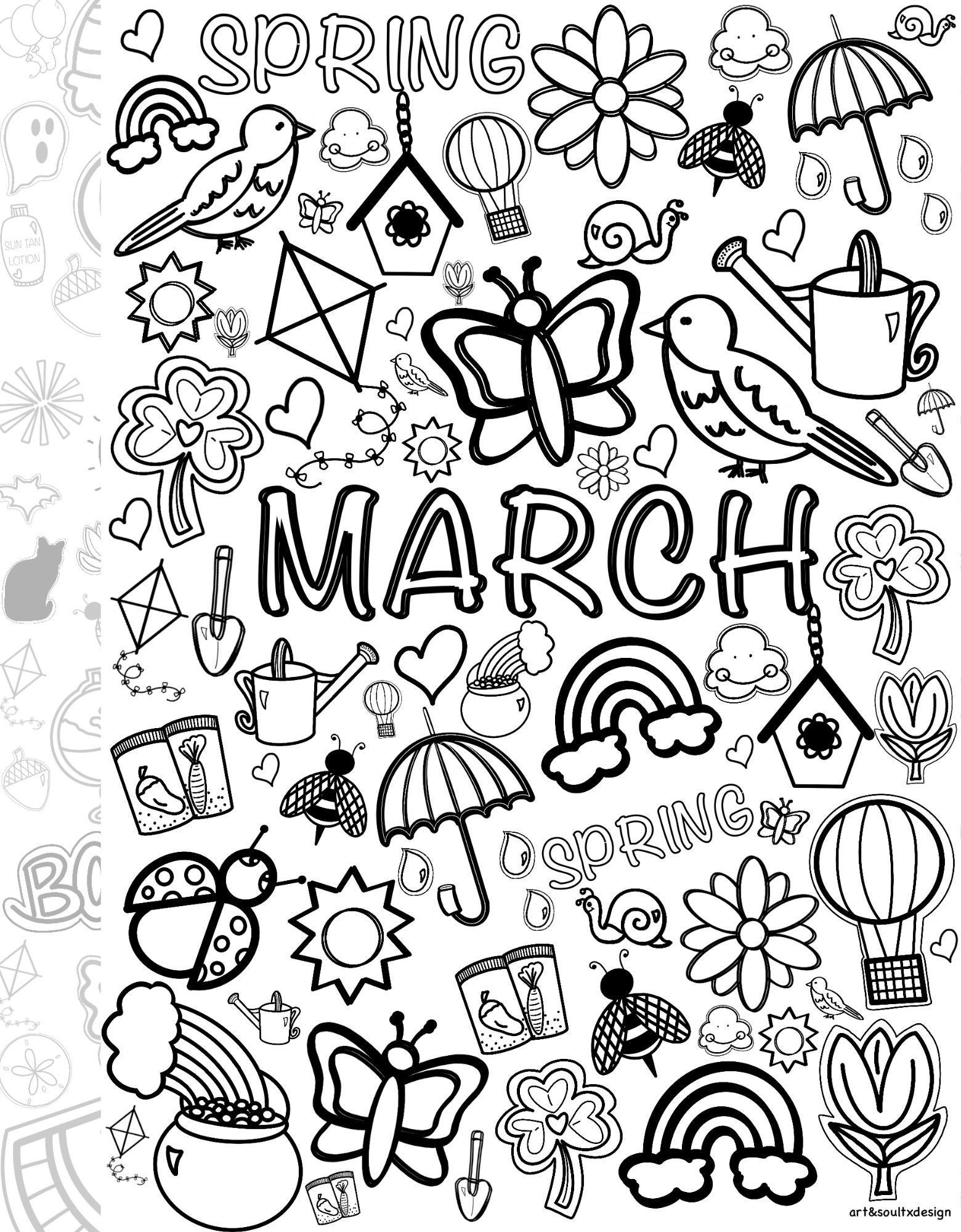 Spring Hand drawn Coloring Pages March April May 2023 Spring Spring Hand drawn Coloring Pages March April May 2023 Spring