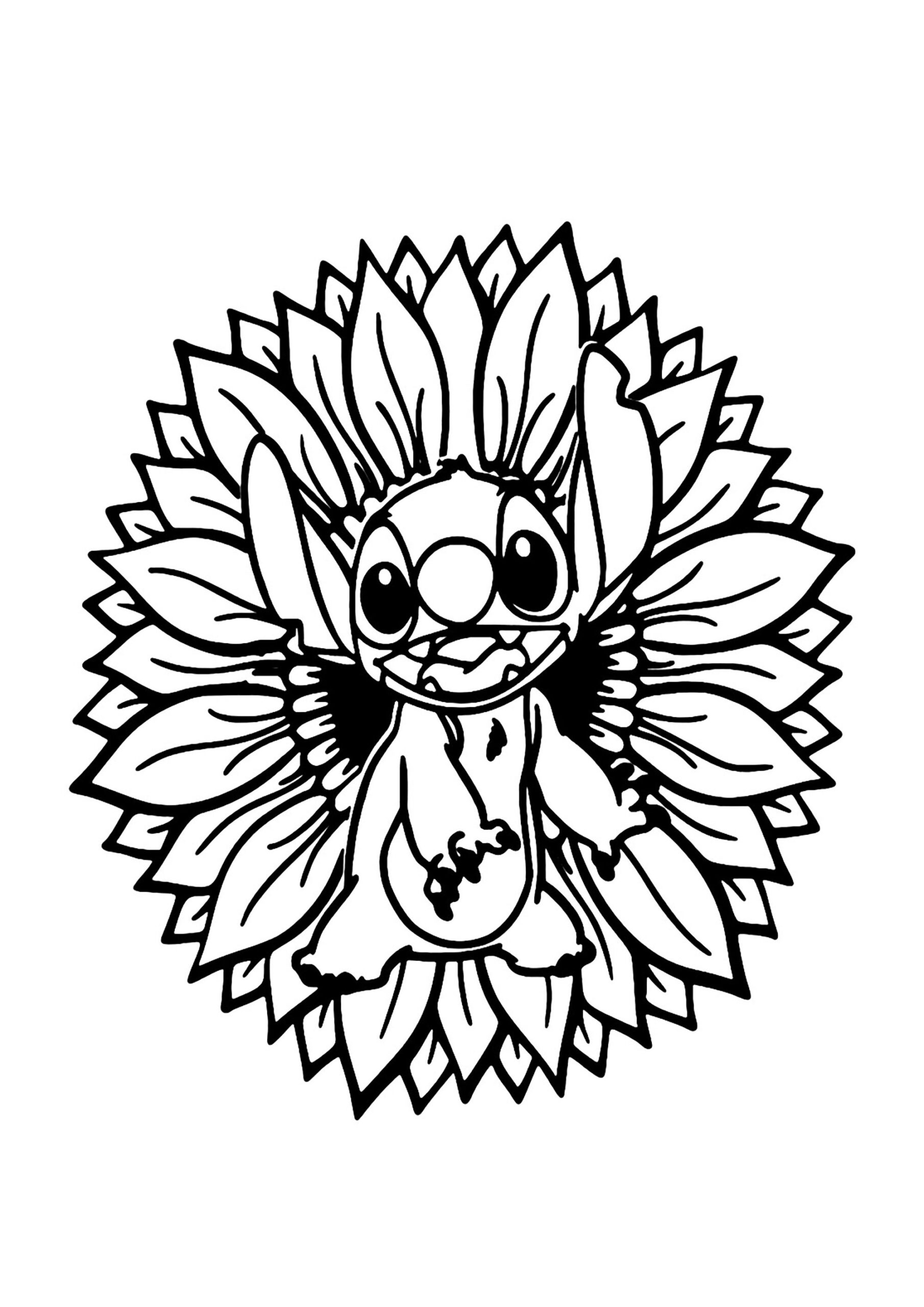 Stitch In The Middle Of A Sunflower Lilo And Stitch Kids Coloring 