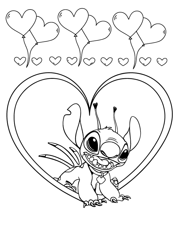 Stitch Valentine Balloon Coloring Page Free Printable Coloring Pages 