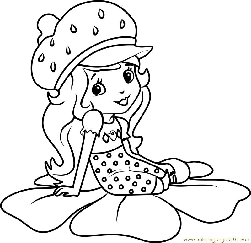Strawberry Shortcake Sitting Coloring Page For Kids Free Strawberry 