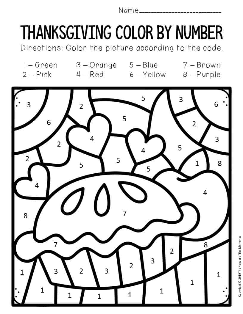 thanksgiving color by number sheets