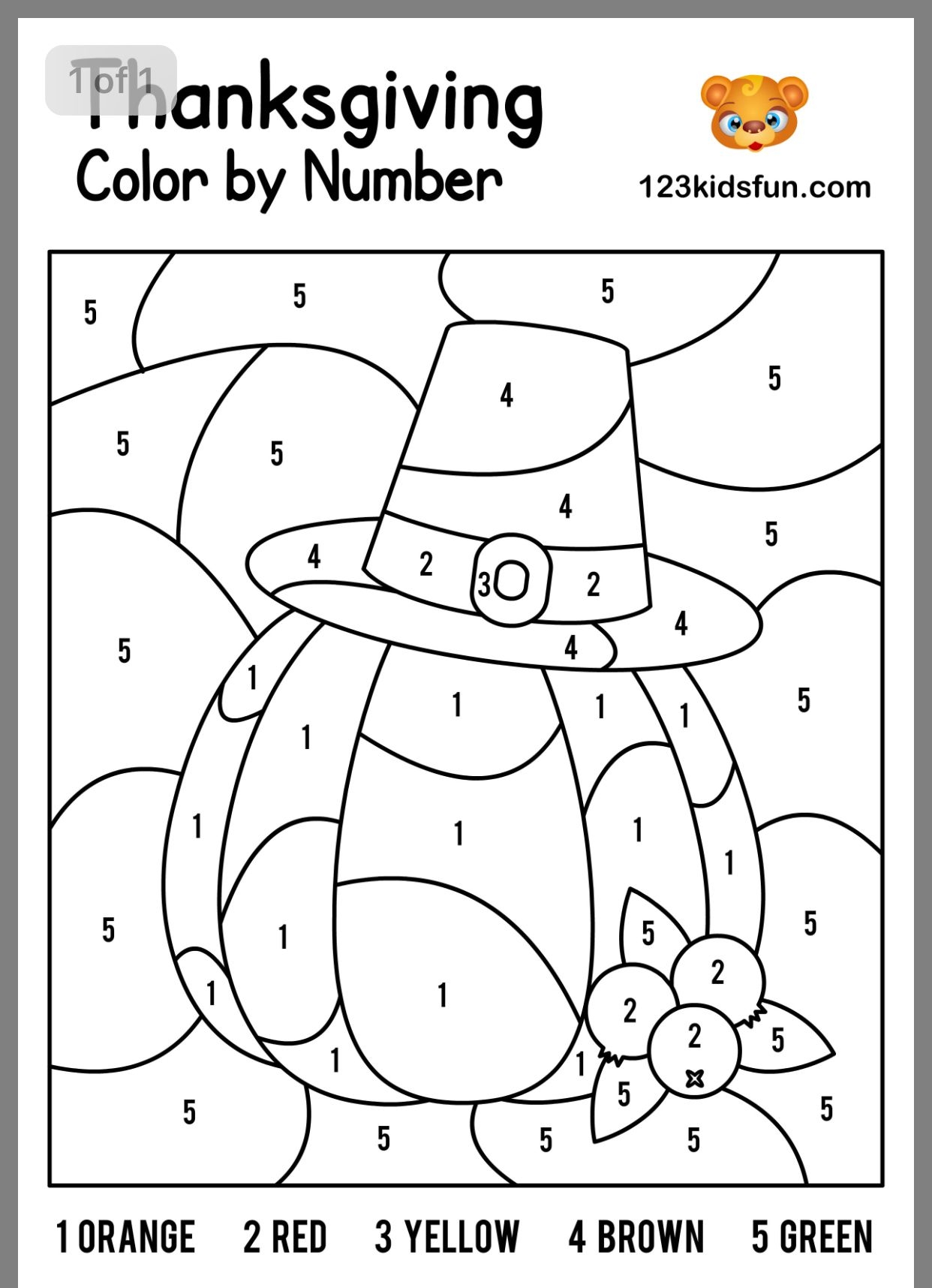 Thanksgiving Color By Number Sheets