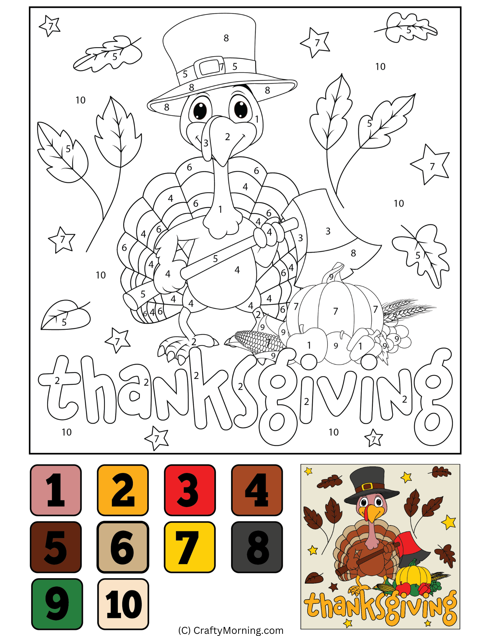Thanksgiving Color By Number Sheets