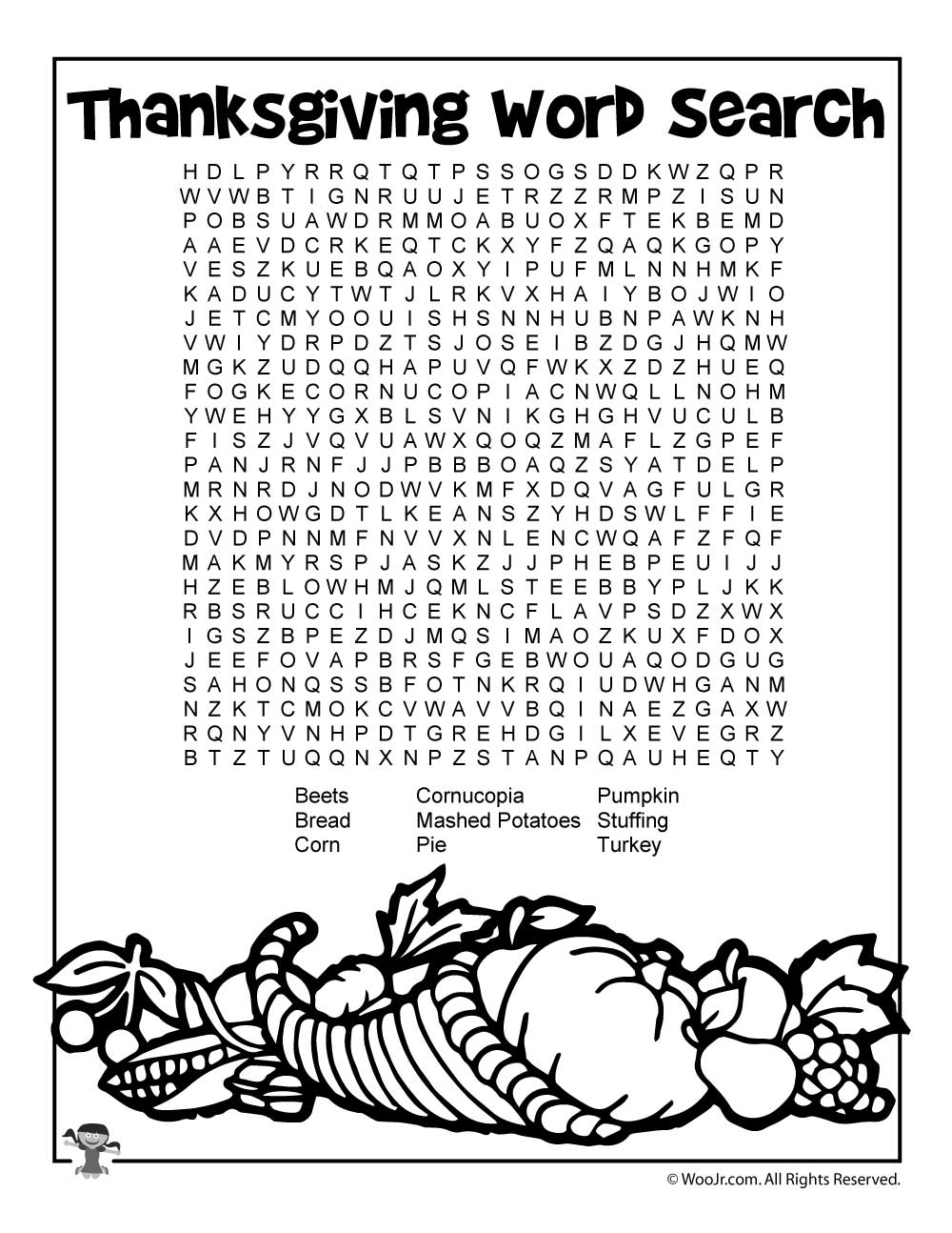 Thanksgiving Word Search Colorable Woo Jr Kids Activities 