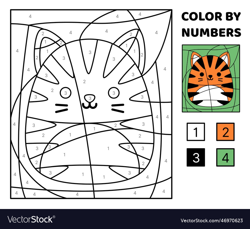 Tiger Color By Number Squishmallow Coloring Vector Image
