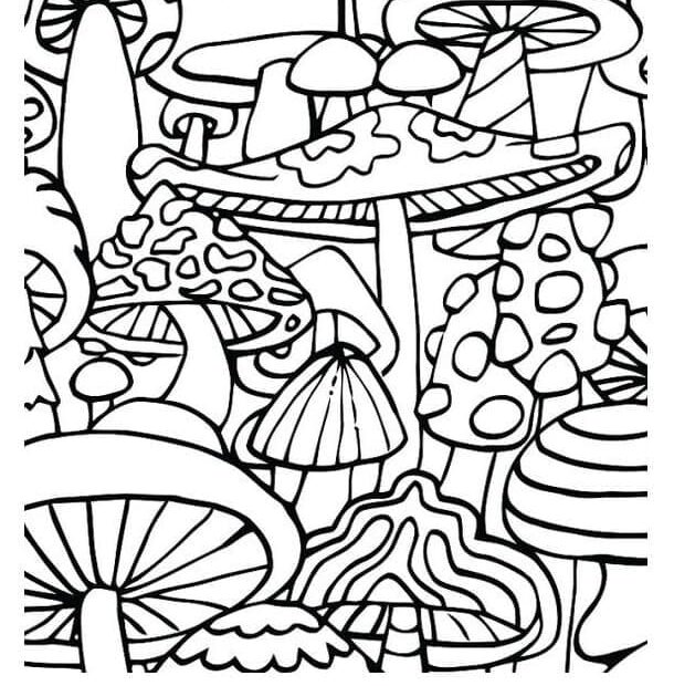 Trippy Mushrooms Coloring Page Free Printable Coloring Pages