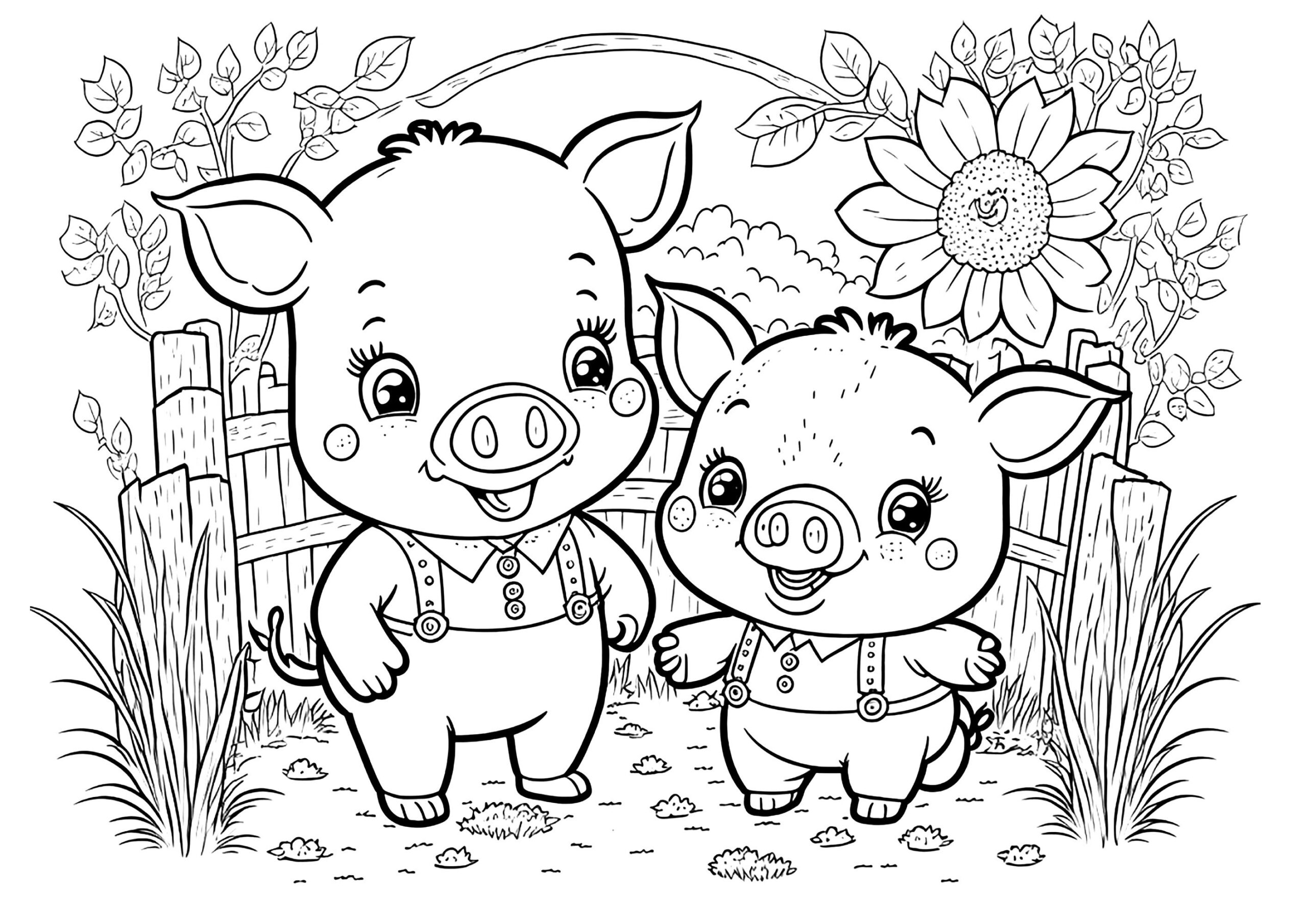 Two Cute Pigs Pig Coloring Pages For Kids