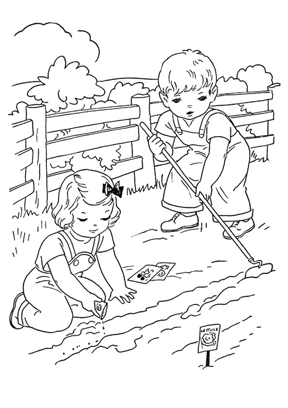 Two Kids Farming Coloring Page Free Printable Coloring Pages For Kids