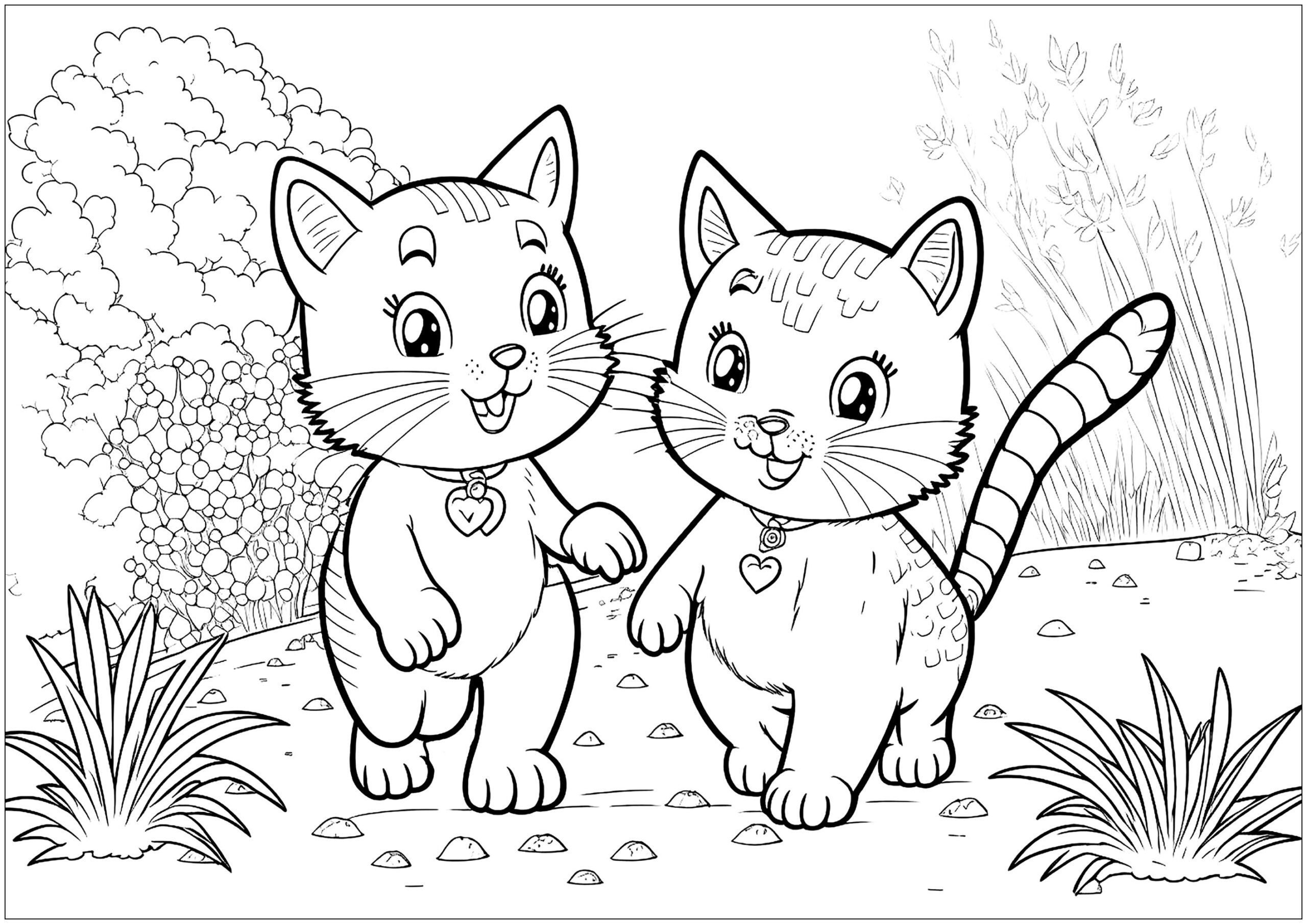 Two Kittens Outside Cats Kids Coloring Pages