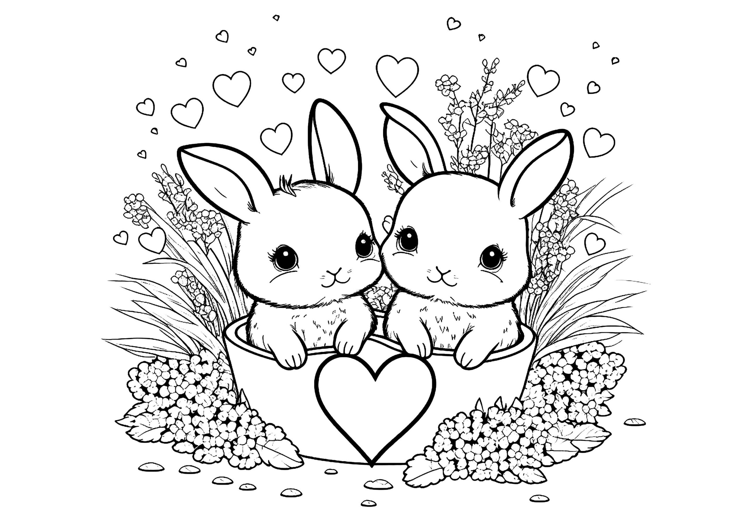 Two Little Bunnies Rabbit Bunny Coloring Pages
