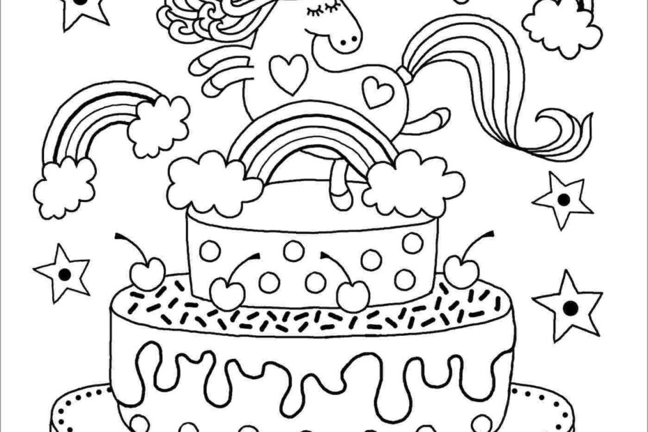 Unicorn Birthday Cake Coloring Page ColoringBay
