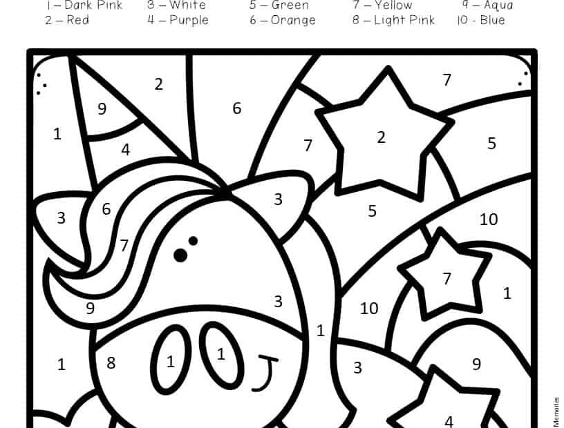 Unicorn Color By Number Free Printable Printable Word Searches