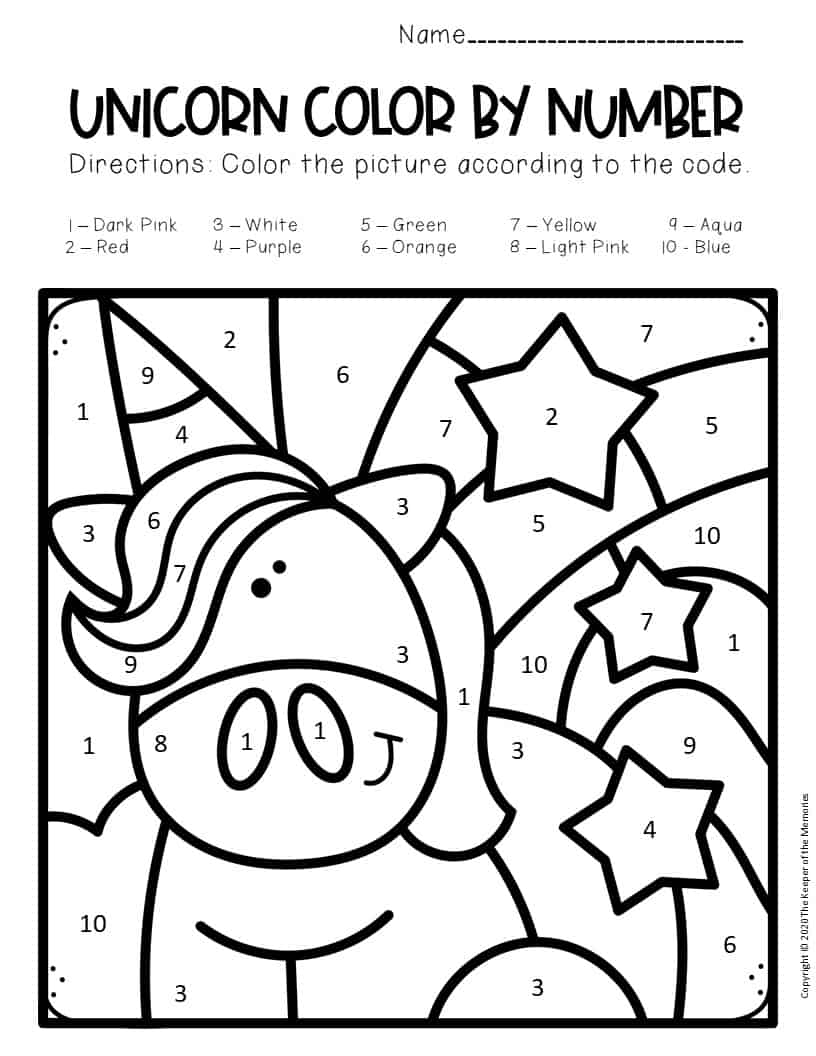 Unicorn Color By Number Free Printable Printable Word Searches
