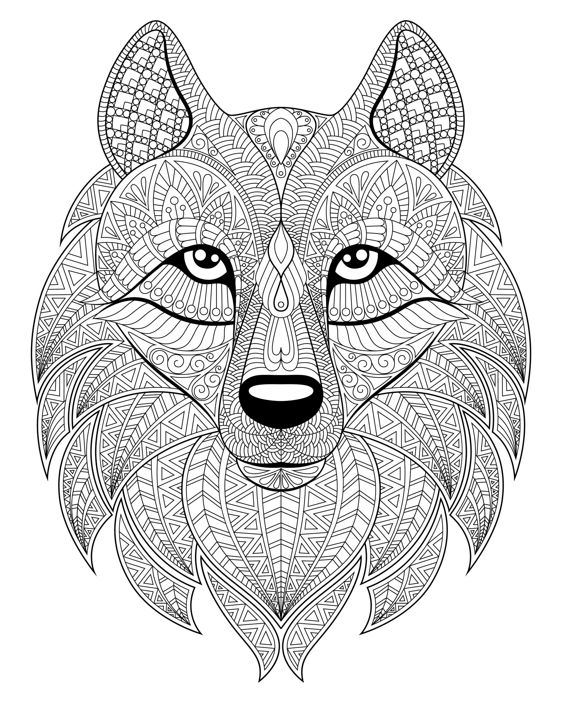 Wolf Head Complex Patterns Wolves Adult Coloring Pages