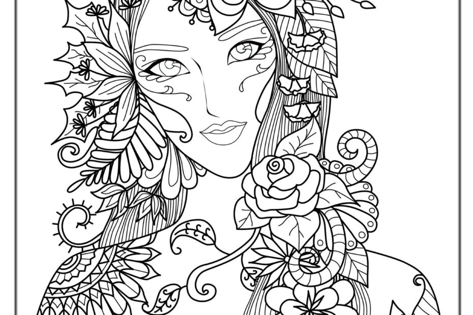 Woman Flowers Anti Stress Adult Coloring Pages