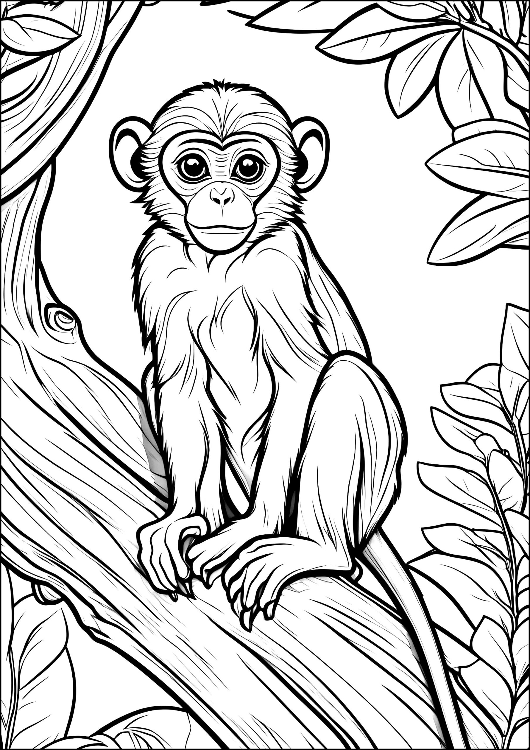 Young Monkey On A Thick Tree Branch Monkey Coloring Pages For Adults