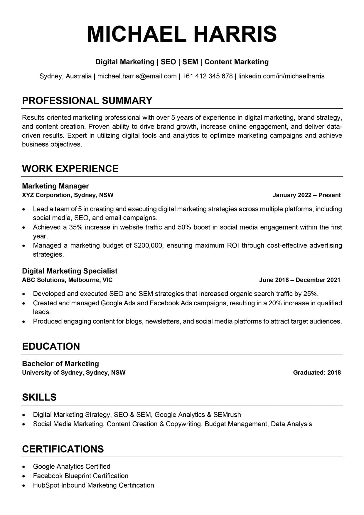 ATS Friendly Resume Template Free In Word ATS Friendly Resume Template Free In Word