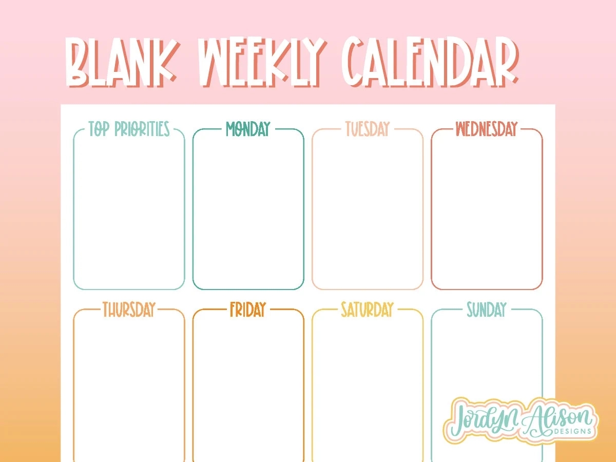 Blank Weekly Calendar Template Weekly To Do List Printable digital Download Etsy Blank Weekly Calendar Template Weekly To Do List Printable digital Download Etsy