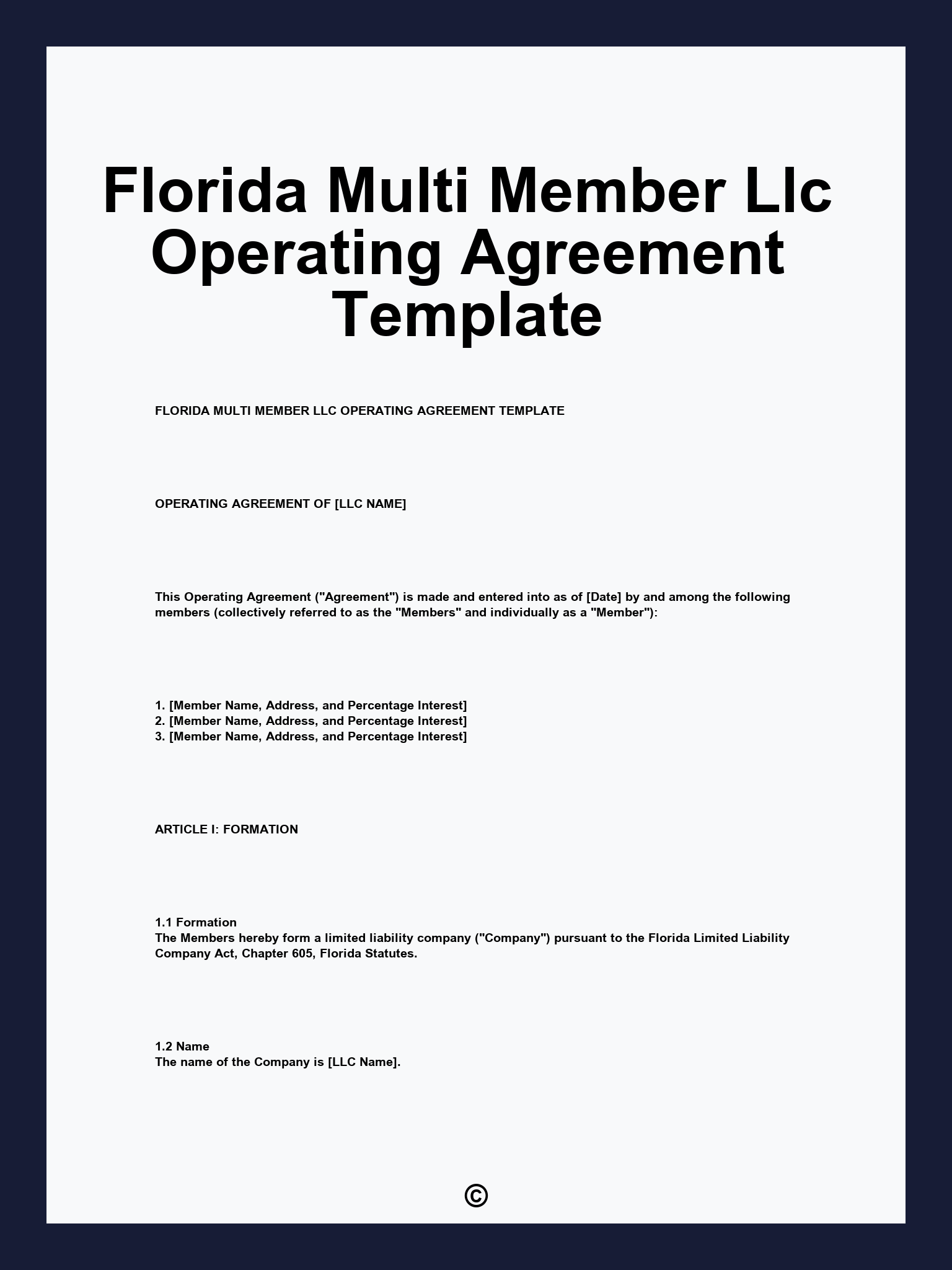 Florida Multi Member Llc Operating Agreement Template Florida Multi Member Llc Operating Agreement Template