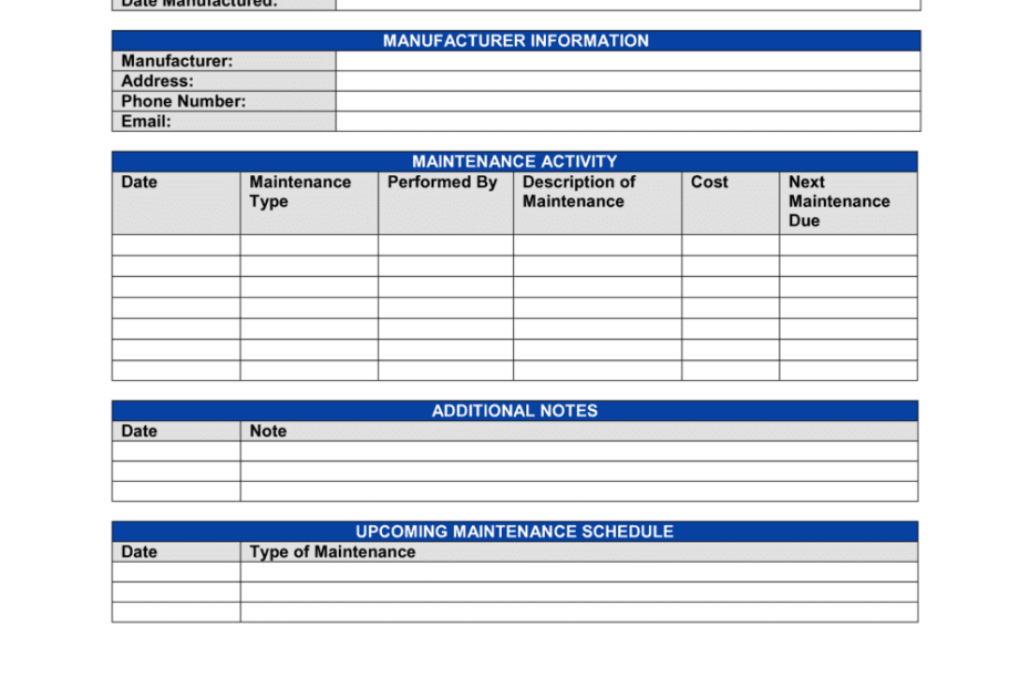 Free Equipment Maintenance Log Template Word PDF