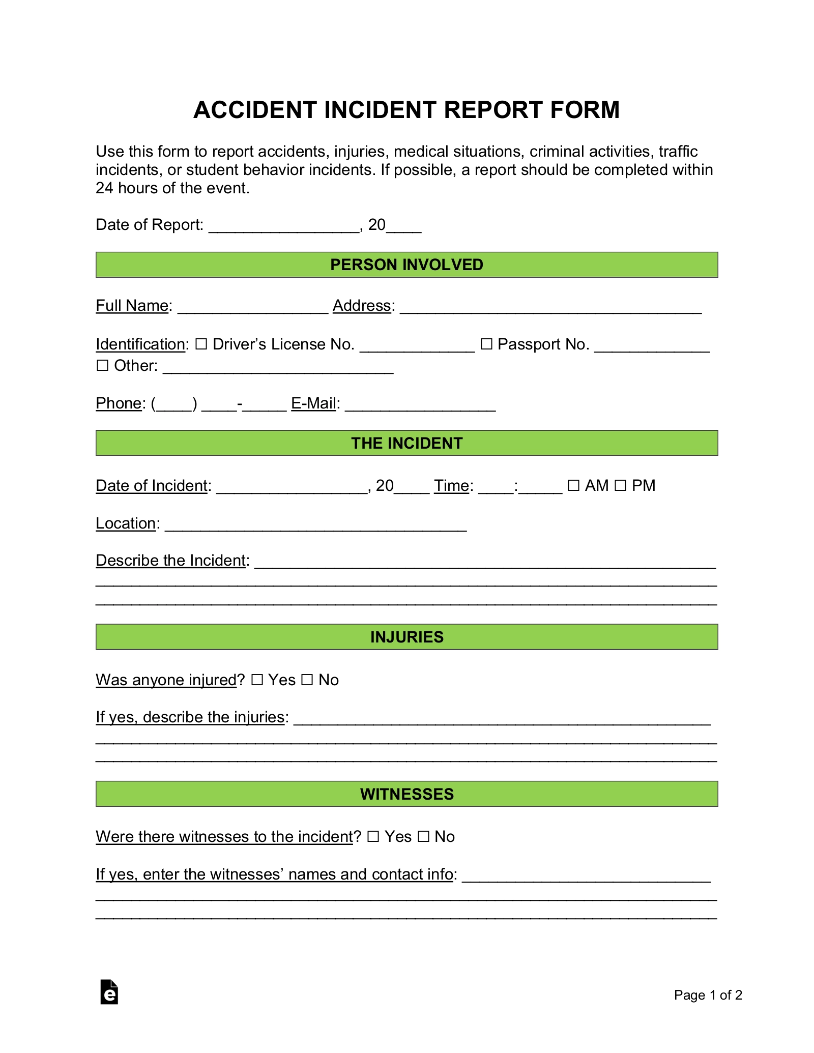Free Incident Report Templates 18 Sample PDF Word EForms Free Incident Report Templates 18 Sample PDF Word EForms