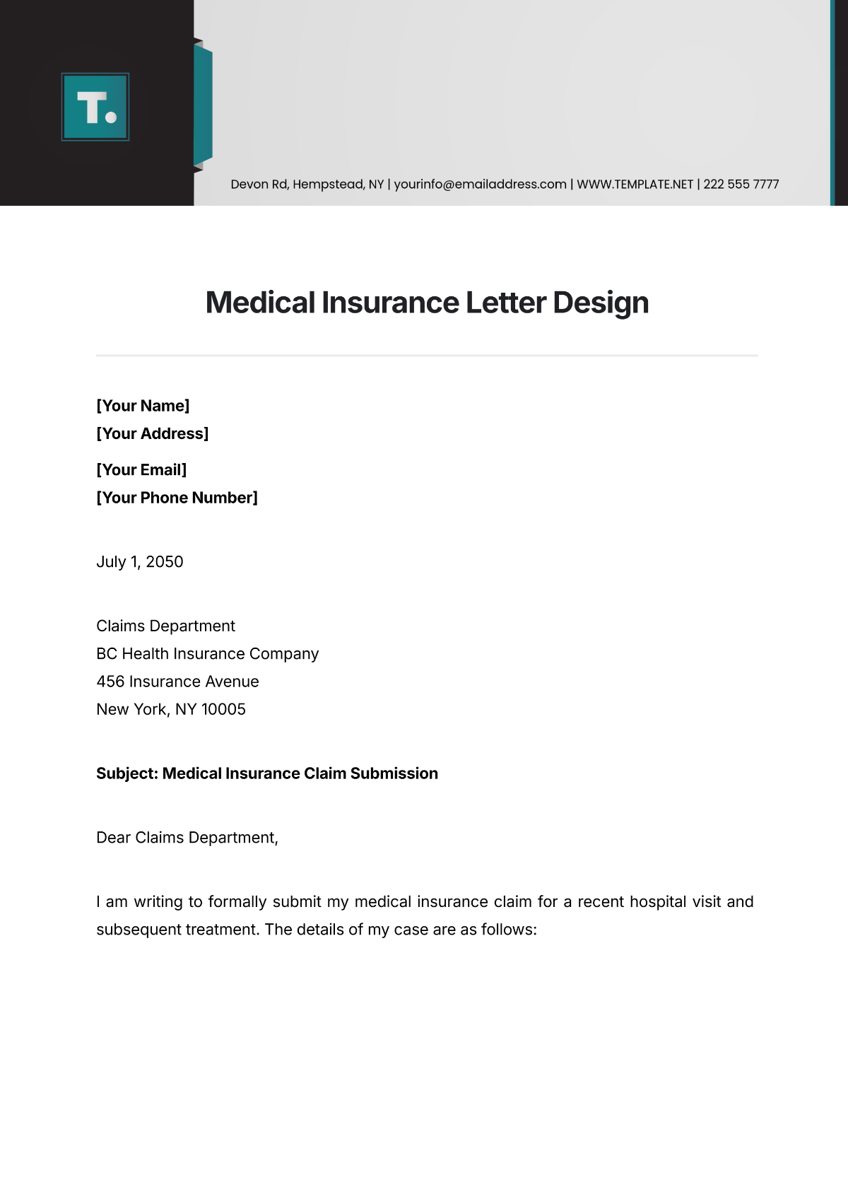 Free Medical Insurance Letter Design Template To Edit Online