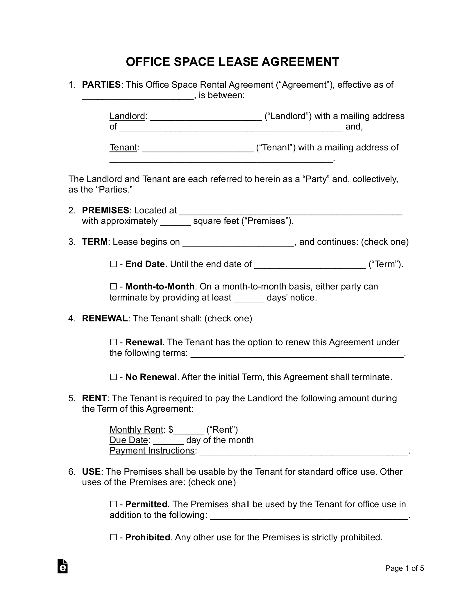 Free Office Space Lease Agreement Template PDF Word EForms