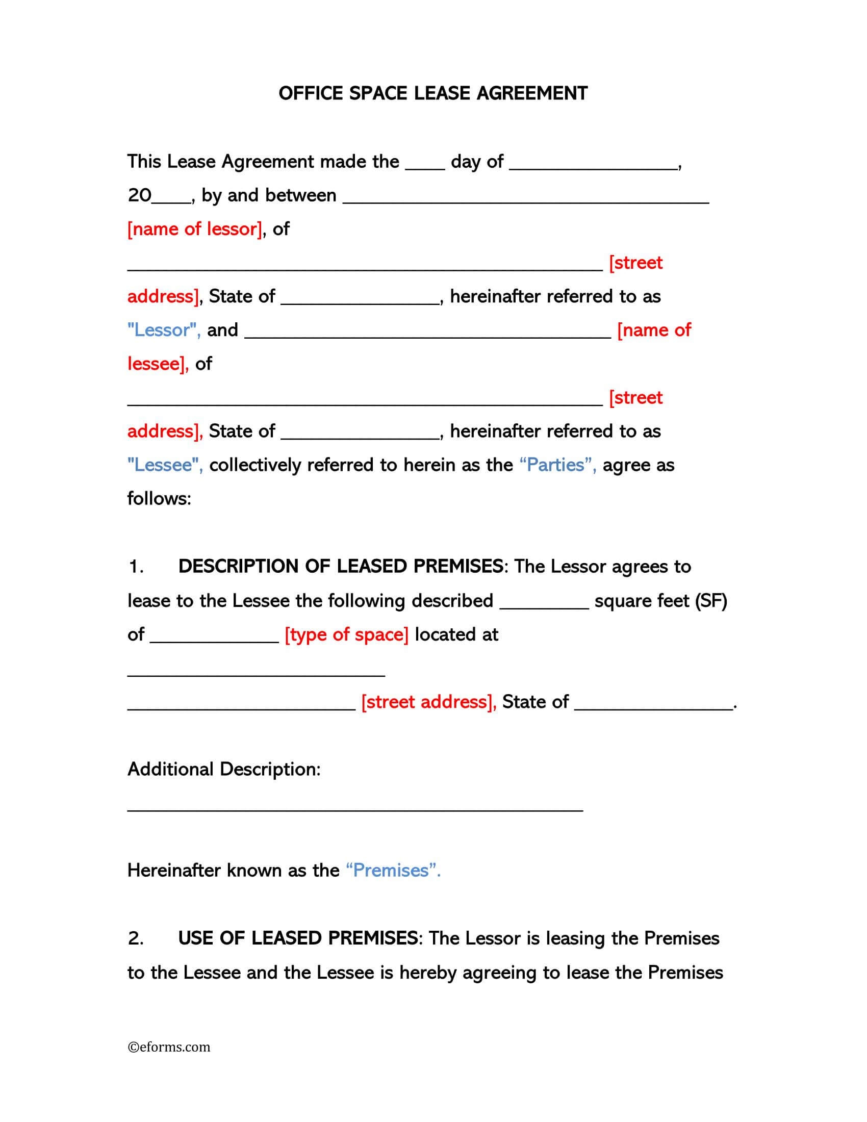 Free Office Space Lease Agreement Template Word PDF