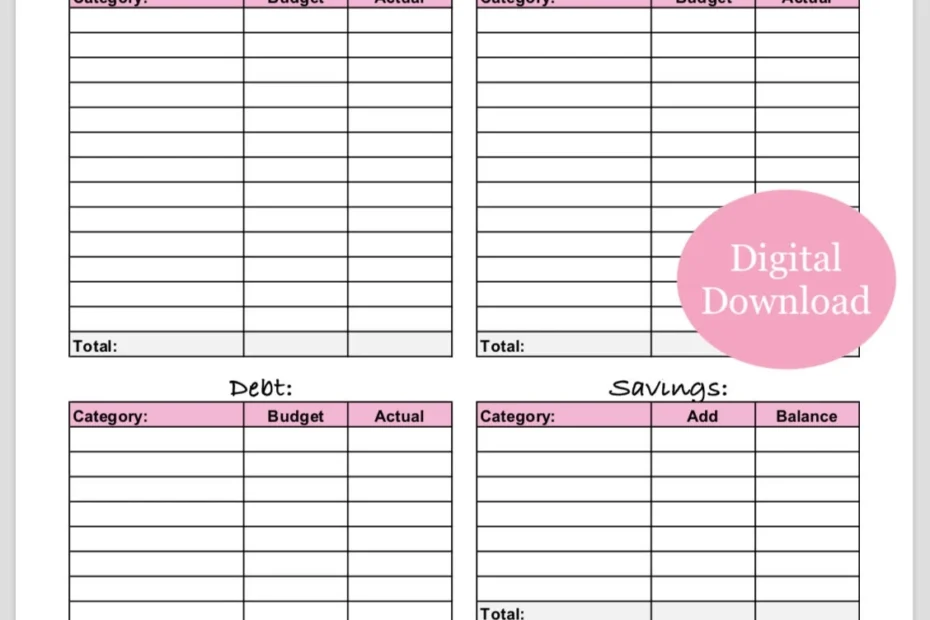 Weekly Budget Overview Template Printable pink Etsy